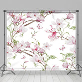 Aperturee - Aperturee Elegant White Pink Floral Leaves Photography Backdrop